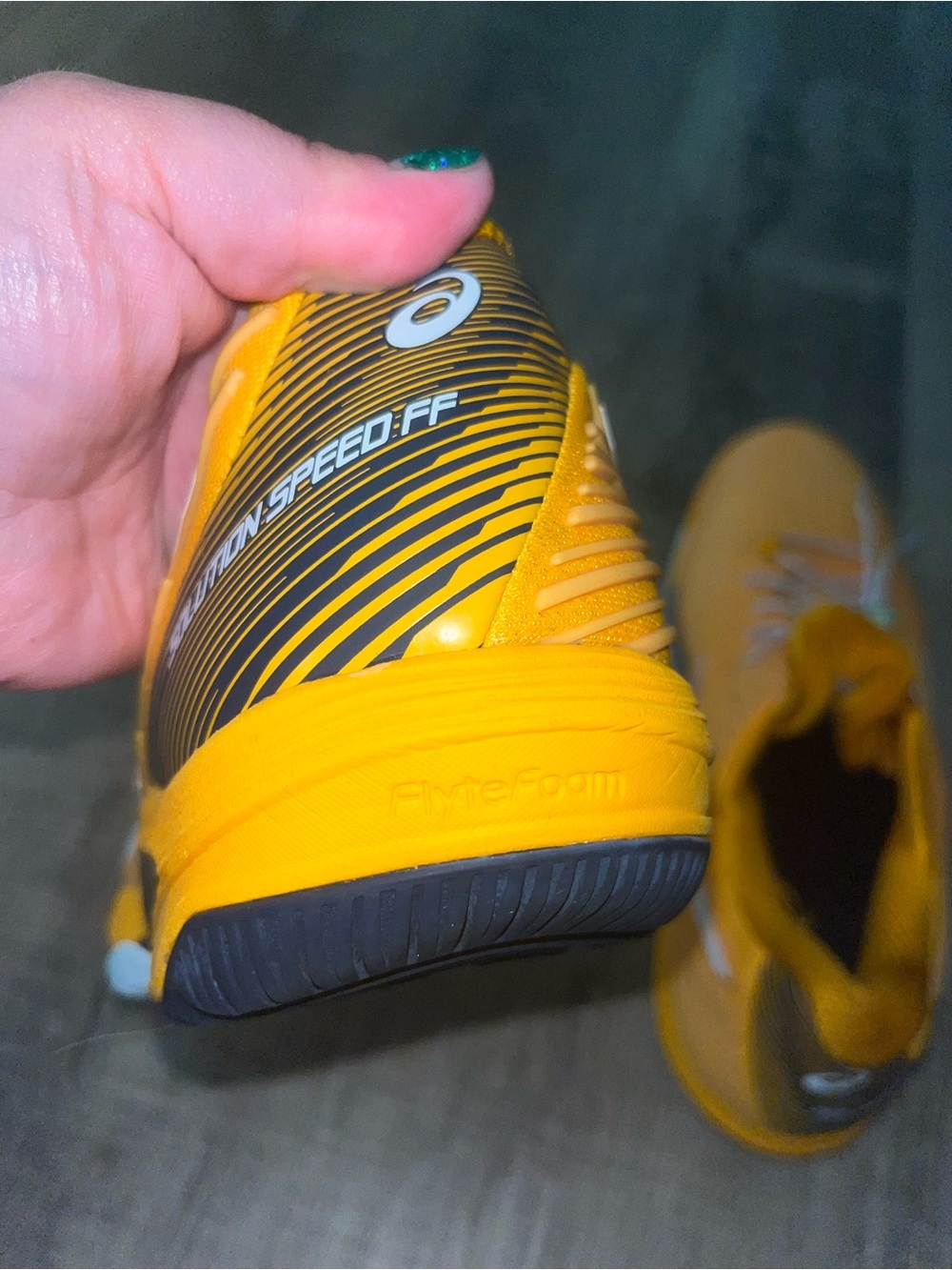 ASICS Solution Speed Ff 2 Clay Tennis Shoe Mens Size 9 Yellow White VGUC - Picture 8 of 8